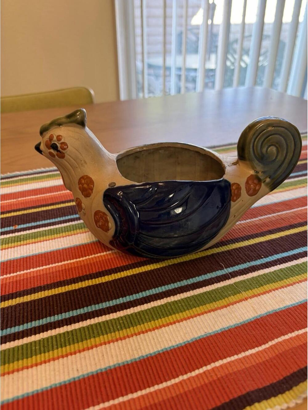 Ardco Art Pottery Hen Planter Glossy Painted Areas Hang With Twine Or Sit